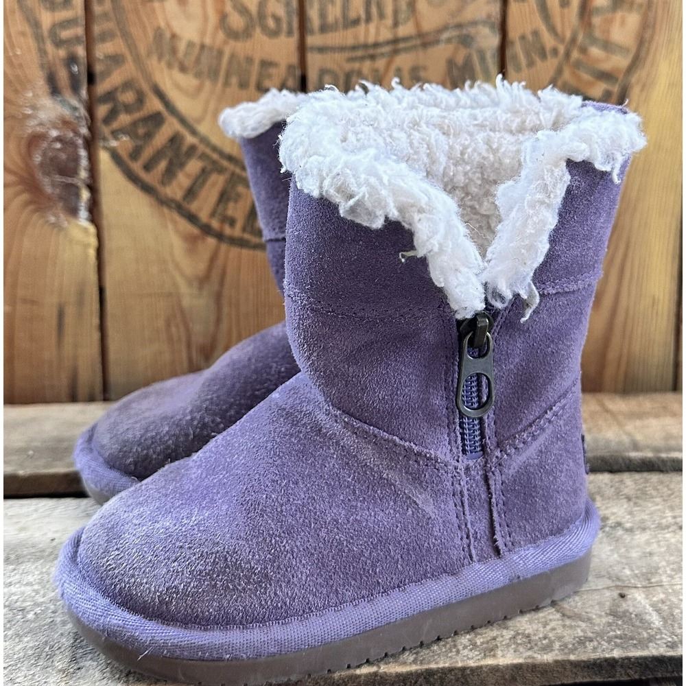 Kids Koolaburra Boots Uggs Purple Lavender Mini Suede Sz 7 Zip up Cozy